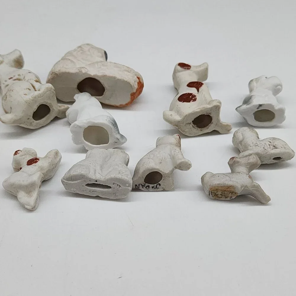 Vintage Antique Bisque Dog Figurines Set Of 10 - Miniature Collectibles Terrier - Picture 9 of 9